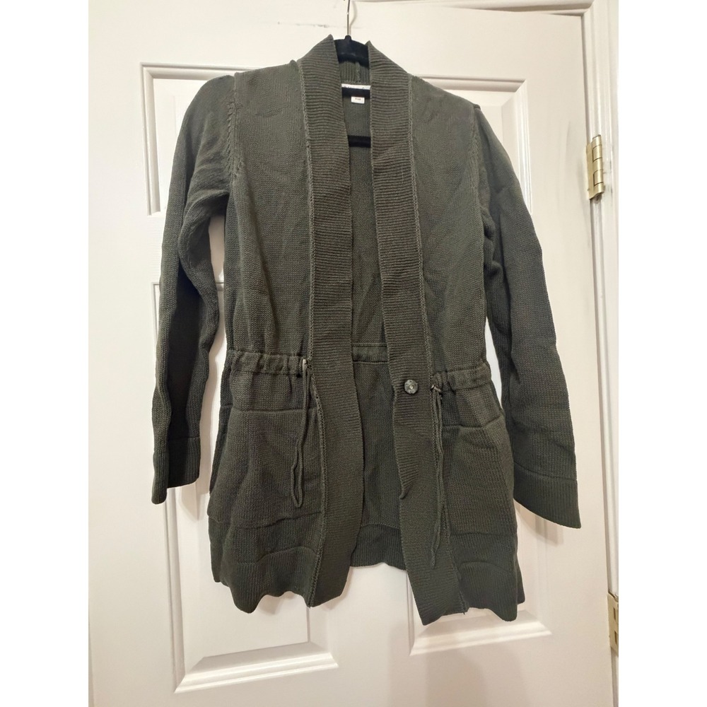 Coldwater Creek Olive Green Knit Drawstring Waist Cardigan Sweater XS 4